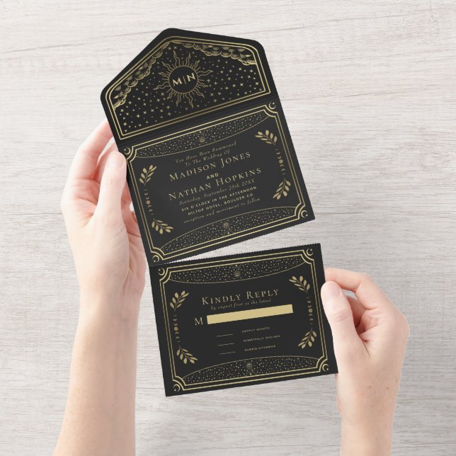 Gold Elegante Tarot Card Einladung Hochzeit (Abreißen)