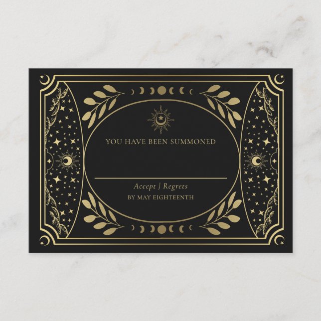 Gold Elegante Tarot Card Wedding RSVP Begleitkarte (Vorderseite)
