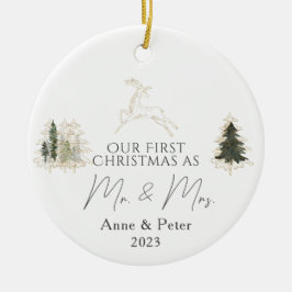 Gold Elegante Wasserfarbe Verheiratet Weihnachten Keramik Ornament