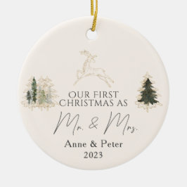 Gold Elegante Wasserfarbe Verheiratet Weihnachten Keramik Ornament