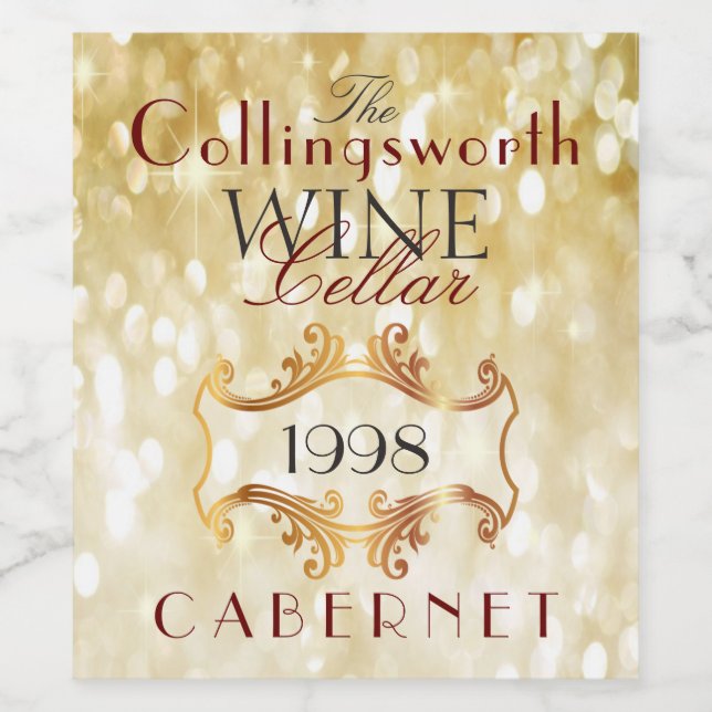 Gold Elegante Wine Label Personalisiert Weinetikett (Einzelnes Label)