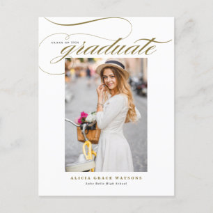 Gold Eleganter Calligraphy Foto Abschluss Einladungspostkarte