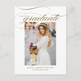 Gold Eleganter Calligraphy Foto Abschluss Einladungspostkarte