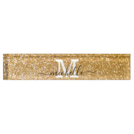 Gold Eleganter Glitzer Feminine Script Name Namensplakette