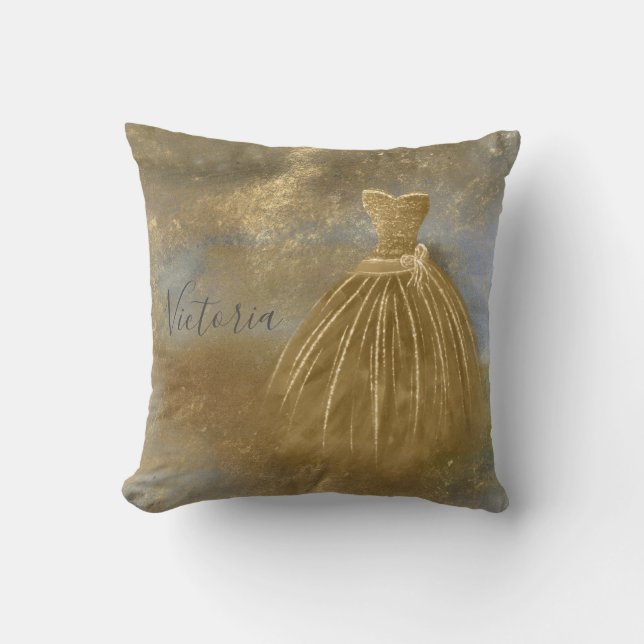 Gold Eleganter Name Abend Gown Kissen (Vorderseite)