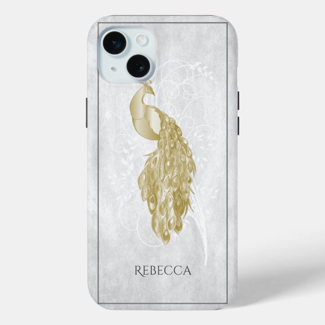 Gold Eleganter Pfau Personalisiert Case-Mate iPhone Hülle (Rückseite)