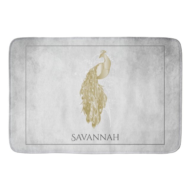 Gold Eleganter Pfau Personalisierter Badematte (Vorderseite)