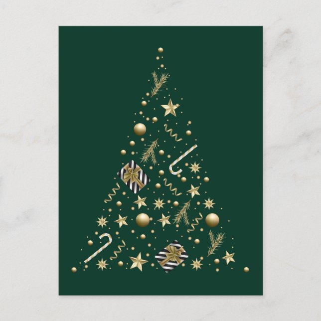 Gold Eleganter Weihnachtsbaum über Smaragdgrüne We Postkarte (Vorderseite)