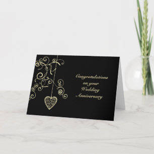 Gold Elegantes Herz Hochzeit Jahrestag Karte