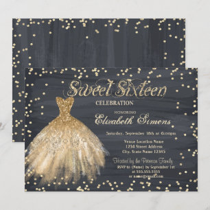 Gold Elegantes Kleid Diamonds Black Sweet 16 Einladung