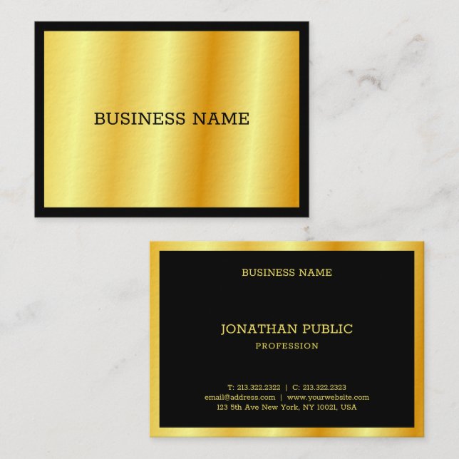 Gold Elegantes Luxus-Personalisiertes modernes Tem Visitenkarte (Vorne/Hinten)