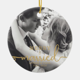 Gold Elegantes Merry & Verheiratetes Weihnachts-Fo Keramik Ornament