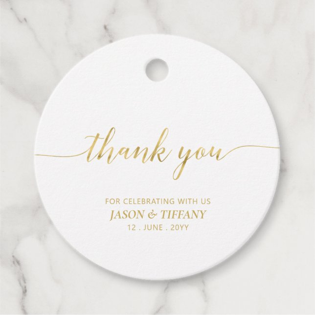 Gold Elegantes Script-Gastgeschenk Vielen Dank für Geschenkanhänger (Vorderseite)