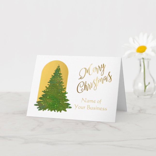 Gold Elegantes Script QR Logo Frohe Weihnachten Karte (Kleine Pflanze)