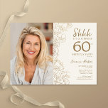 Gold Elegantes Überraschungs-Foto 60. Geburtstag Einladung<br><div class="desc">Floral goldene Creme Überraschung 60. Geburtstagsfeier Einladung mit Ihrem Foto auf der Vorderseite der Karte. Elegantes modernes Design mit botanischen Kontur Zeichnungen Akzente und Typografie Drehbuch Schriftart. Einfache,  trendige Einladungskarte für eine stilvolle Damenfeier. Kann für jedes Alter angepasst werden. Gedruckte Zazzle Einladungen oder Sofortdownload digitalen druckbaren Vorlage.</div>