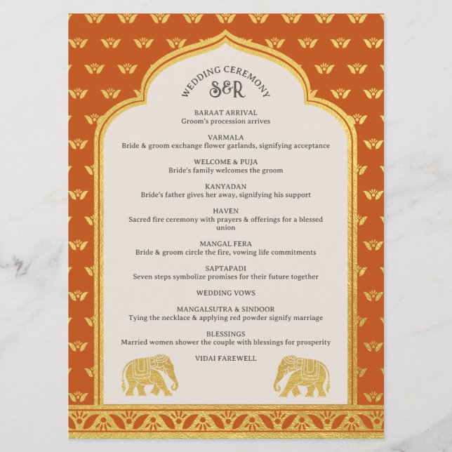 Gold Elephant Indian & Hindu Wedding Program Card Programm (Vorderseite)