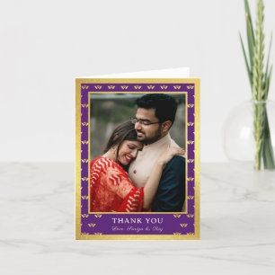 Gold Elephant & Lotus Blume Hochzeit Foto geklappt Dankeskarte
