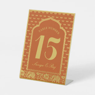 Gold Elephant & Lotus Blume Hochzeit Tischnummer Sockelschild