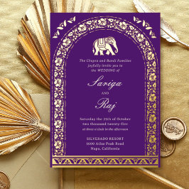 Gold Elephant & Lotus Blume Indische Hochzeit Folieneinladung