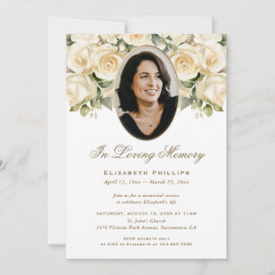 Gold Elfenbein-Rosen-Foto-Trauer-Gedenkfeier Einladung