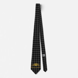 Gold Emblem Chain Trim Black Gray Hahnentrittmuste Krawatte