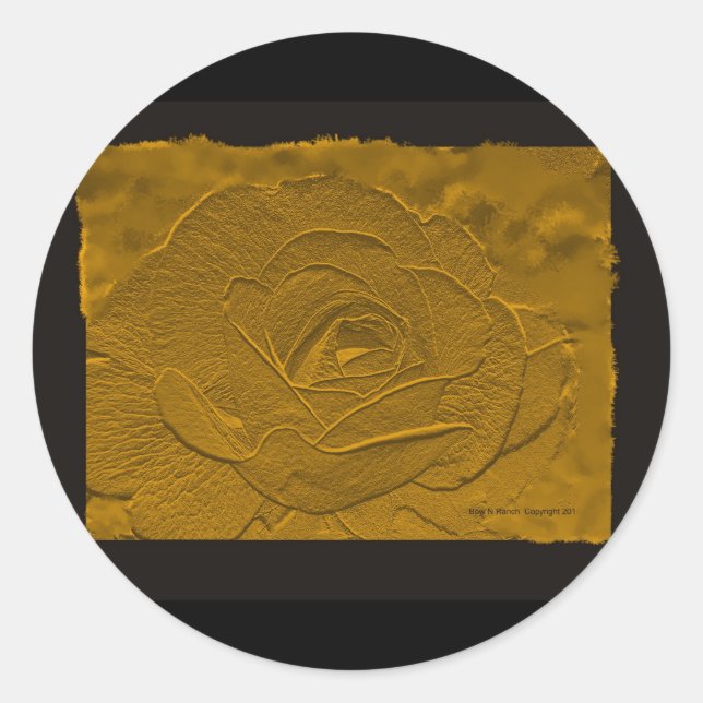 Gold Emboss Look Rose Runder Aufkleber (Vorderseite)