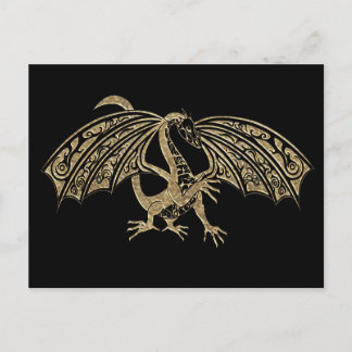 Gold Embossed Dragon Fantasy Postkarte