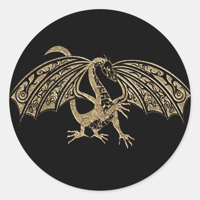 Gold Embossed Dragon Fantasy Runder Aufkleber (Vorderseite)
