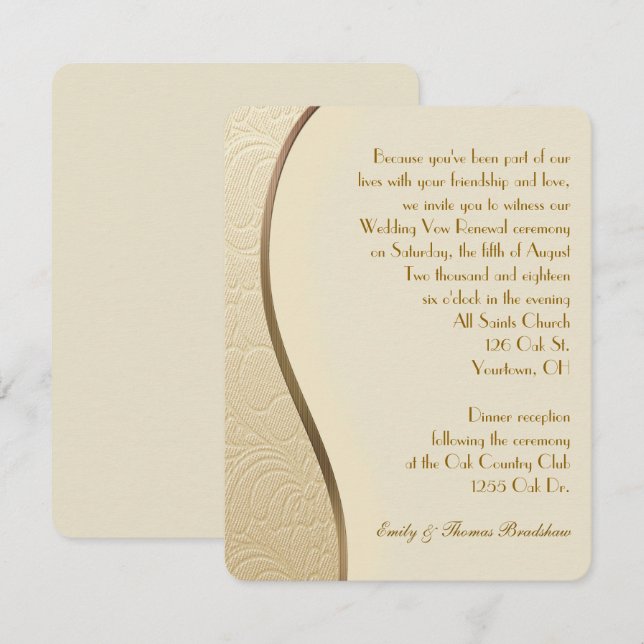 Gold Embossed Wedding Vow Erneuerung Einladung (Vorne/Hinten)