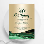 Gold Emerald Green Agate 40. Geburtstag Einladung<br><div class="desc">Smaragdgrün und goldgelb haben 40. Geburtstag Party Einladung. Elegantes modernes Design mit Aquarellfarben-marmorgeode Hintergrund,  Imitate Glitzer Gold und Typografie Skript-Schriftart. Die trendige Einladungskarte eignet sich perfekt für eine stilvolle Damenfeier. Gedruckte Zazzle Einladungen oder Sofortdownload digitalen druckbaren Vorlage.</div>
