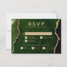 Gold Emerald Green Agate Wedding Carte RSVP