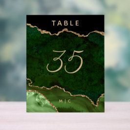 Gold Emerald Green Agate Wedding Tischnummer Acrylschild