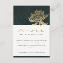GOLD EMERALD GREEN LOTUS FLORAL WEDDING DETAILS BEGLEITKARTE
