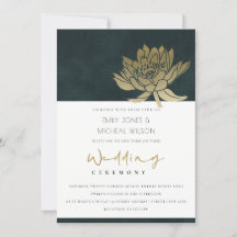 GOLD EMERALD GREEN LOTUS FLORALWEDING INVITE