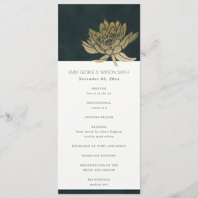 GOLD EMERALD GREEN LOTUS MARIAGE PROGRAMME DE CÉRÉ (Devant)