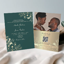 Gold Emerald Green QR Code Wedding Einladung