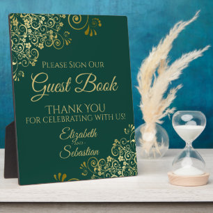 Gold & Emerald Green Sign Unser Gästebuch Hochzeit Fotoplatte