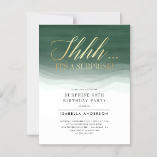 Gold & Emerald Green Watercolor Überraschung Gebur Magneteinladung