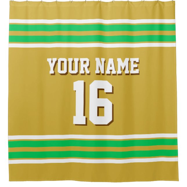 Gold Emerald Green Whisky Stripes Sports Jersey Duschvorhang (Vorderseite)
