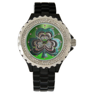 GOLD, EMERALD GRÜNES KLEEBLATT JEWEL MIT GEMS ARMBANDUHR
