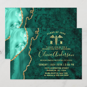 Gold Emerald RN Nursing School Graduation Party Einladung