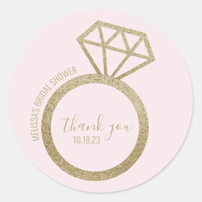 Gold Engagement Ring Bridal Shower Thank You Runder Aufkleber (Vorderseite)