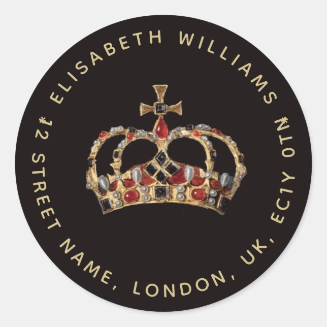 Gold English Crown Elisabeth I Circle Address Runder Aufkleber (Vorderseite)
