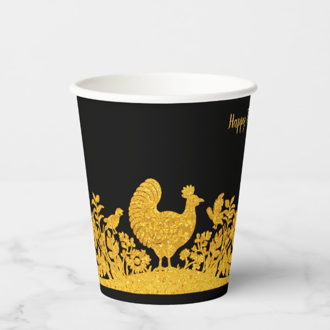 Gold Erntedank Türkei Blumenpapierkästen Pappbecher (Vorderseite)