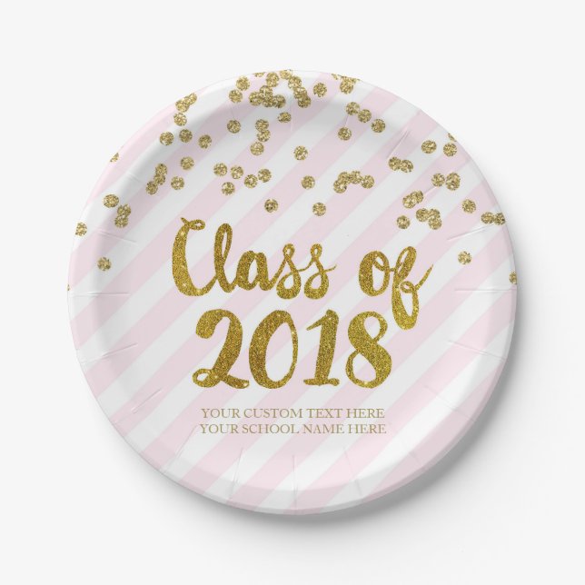Gold erröten rosa Confetti-Abschluss 2018 Pappteller (Vorderseite)