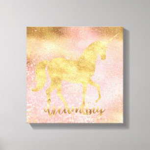 Gold erröten rosa magisches Einhorn Leinwanddruck