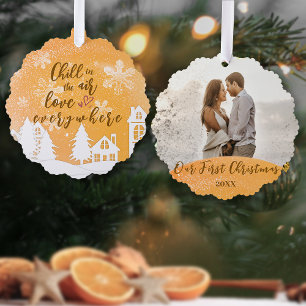 Gold Erster Weihnachten Zusammen Warmes Zitat Foto Ornament Karte