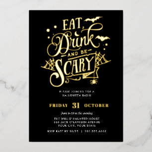 GOLD Essen Drink und Beängstigend Halloween Bash P Folieneinladung