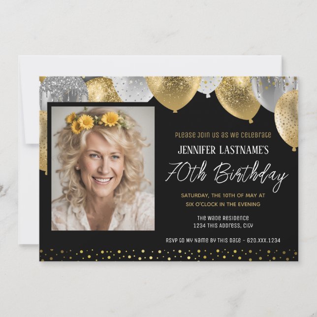 Gold et Black 70e anniversaire Invitation photo (Devant)