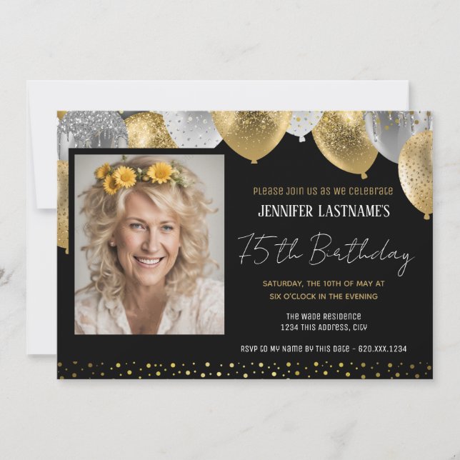Gold et Black 75e anniversaire Invitation photo (Devant)
